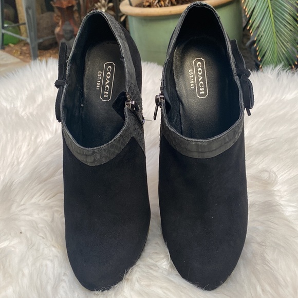 ▪️▪️COACH BEATRICE BLACK-N-GREY SUEDE W/SNAKESKIN BOOTIES▪️▪️ - Picture 2 of 6